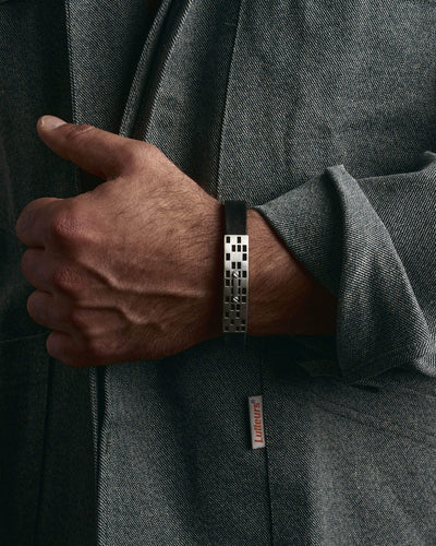 Pulsera de cuero con detalles de plata LEADER — imagen de producto 2