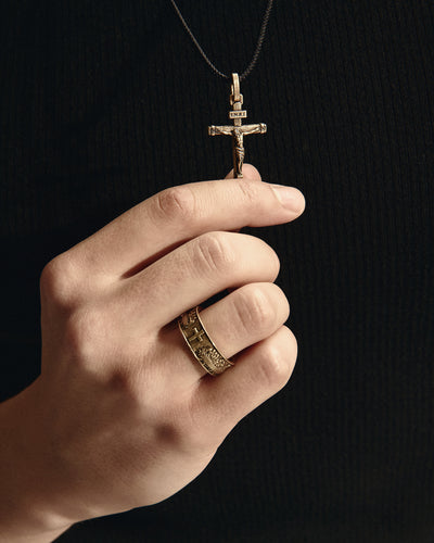 Cross CRUCIFIXION of JESUS. INRI (14k yellow gold)