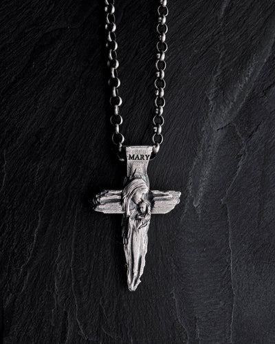 Silverkors VIRGIN MARY med BABY JESUS – huvudbild