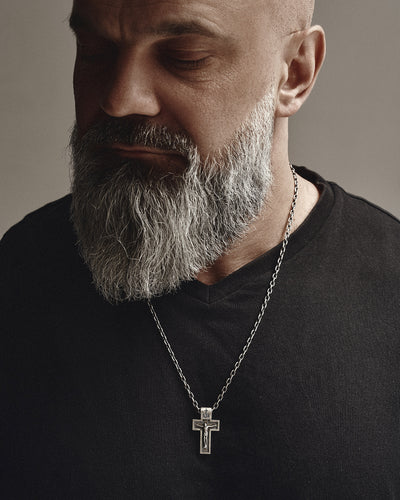 Серебряный крест THE CRUCIFIXION OF JESUS CHRIST. PROTECTION