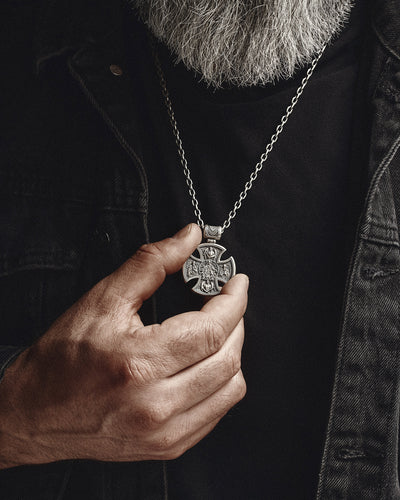 Ασημένιος σταυρός JESUS CHRIST. SAINT MARY, PRAY FOR US — εικόνα προϊόντος 2