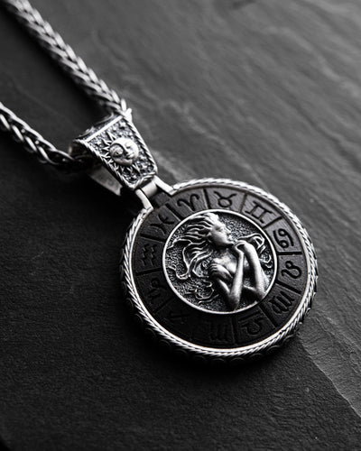 Colgante de plata del signo zodiacal VIRGO con ébano — imagen de producto 3