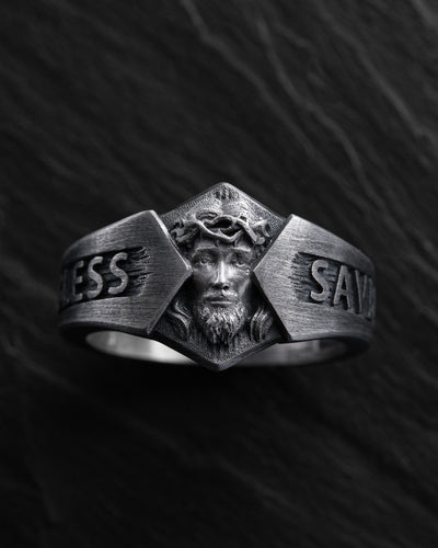 Bague en argent QUE DIEU NOUS BÉNISSE ET NOUS SAUVE