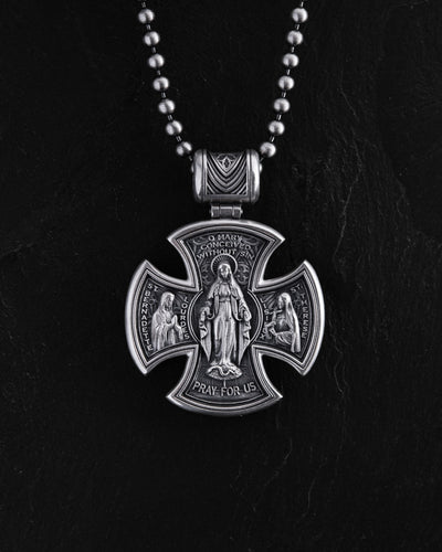 Ασημένιος σταυρός JESUS CHRIST. SAINT MARY, PRAY FOR US — κύρια εικόνα