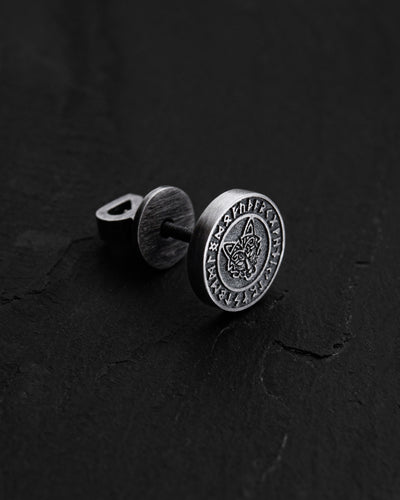 Pendiente individual de plata WOLF. RUNES — imagen de producto 3