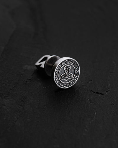 Pendiente individual de plata THOR'S HAMMER. RUNES — imagen de producto 3