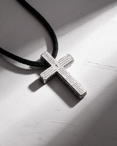 Silverkors on snöre THE LORD'S PRAYER – OUR FATHER – huvudbild