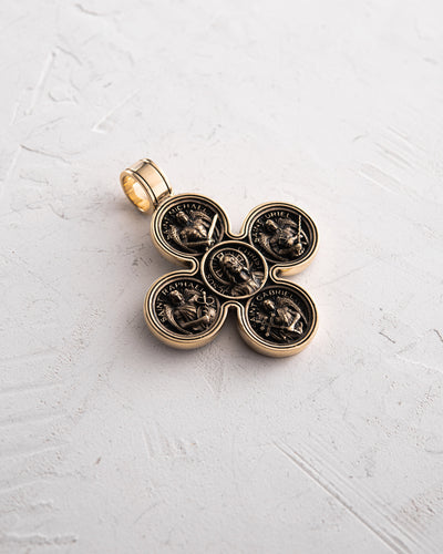 Kreuz JESUS UND DIE VIER ERZENGEL (14 Karat Gelbgold)