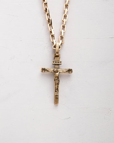 Cruce din aur galben de 14k CRUCIFIXION of JESUS. INRI