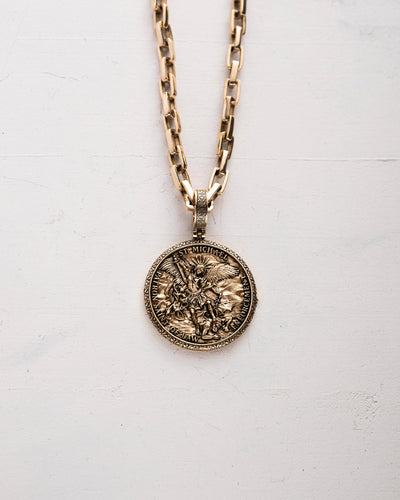 Pandantiv din aur galben de 14k ST. ARCHANGEL MICHAEL: PRAYER