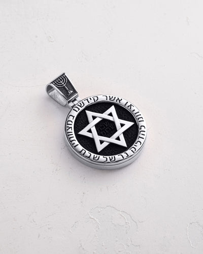 Prívesok z bieleho 14k zlata STAR OF DAVID s ebenom – hlavný pohľad