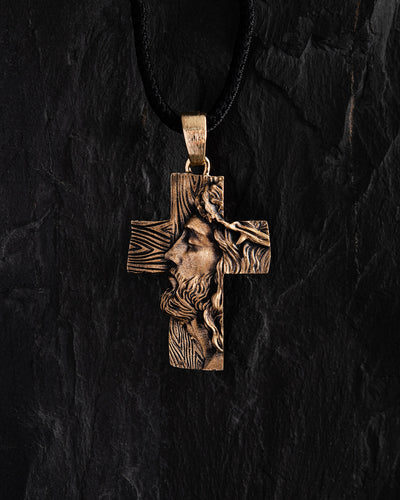 Cruce din aur galben de 14k THE FACE OF FAITH