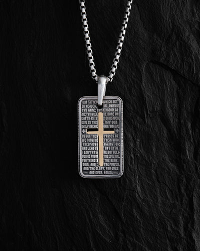 Colgante de plata OUR FATHER con cruz de oro — imagen de producto 3
