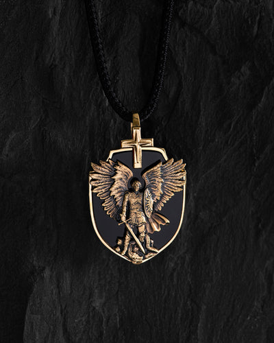 Pendant ARCHANGEL MICHAEL (14k yellow gold, onyx)
