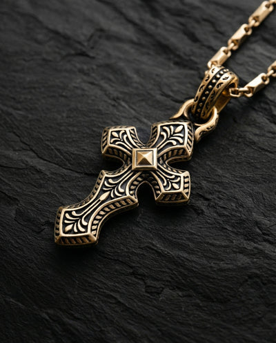 Cruce din aur galben de 14k INITIUM ET FINIS