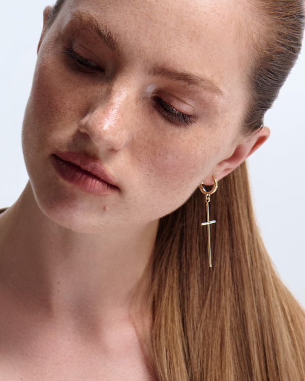 Boucles d’oreilles CROSS — or jaune 14 carats — vue 2
