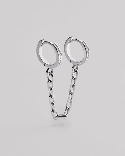 Silver single earring CHAIN (for two piercings)