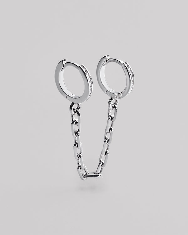 Silver single earring CHAIN (for two piercings)