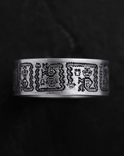 Silberring AZTEKISCHE UND MAYA-HIEROGLYPHIEN