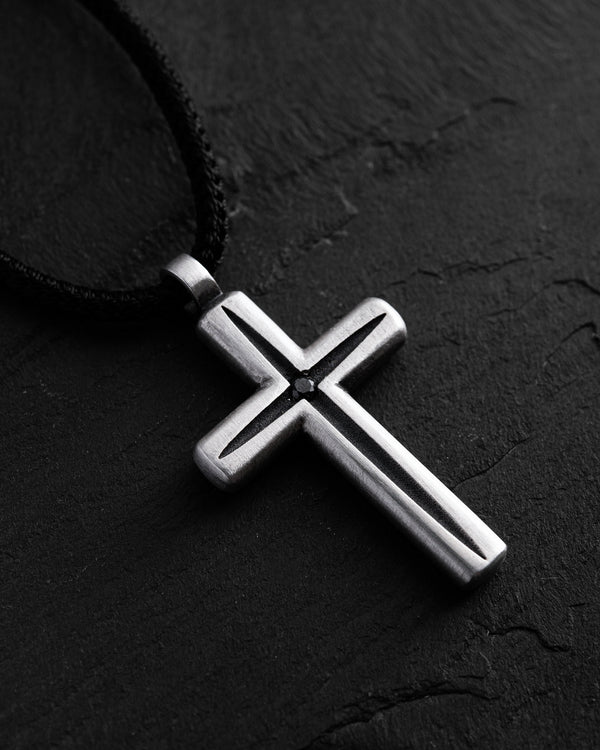 Silver cross LUMEN FIDEI. BLACK STONES