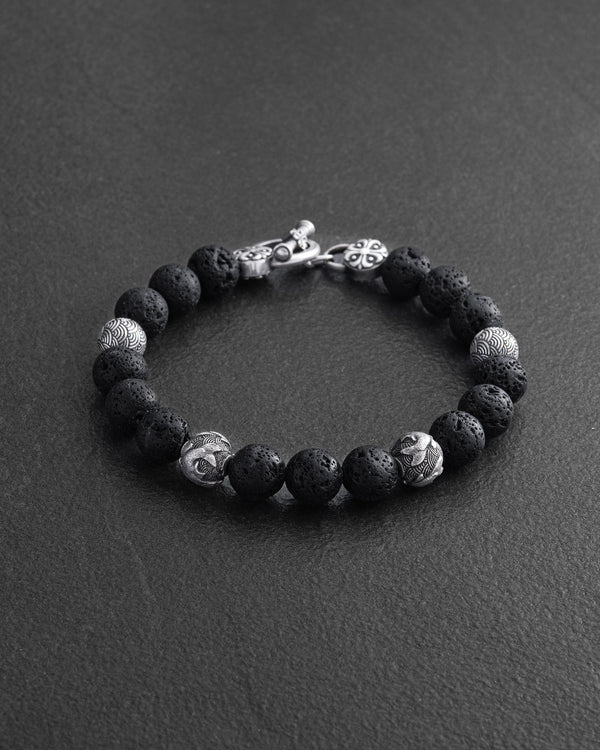 Men's bracelet JAPANESE KOI CARP AND WAVES (lava)