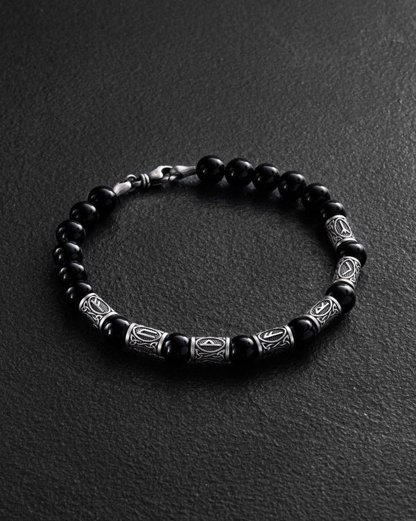 Pánský náramek RUNES (stříbrný, milánský, onyx)