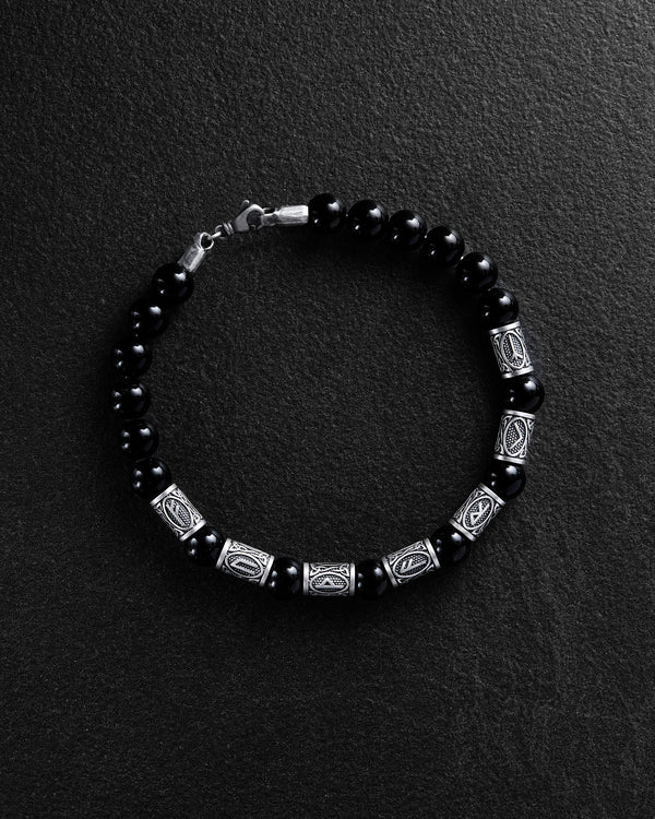 Pánský náramek RUNES (stříbrný, milánský, onyx)