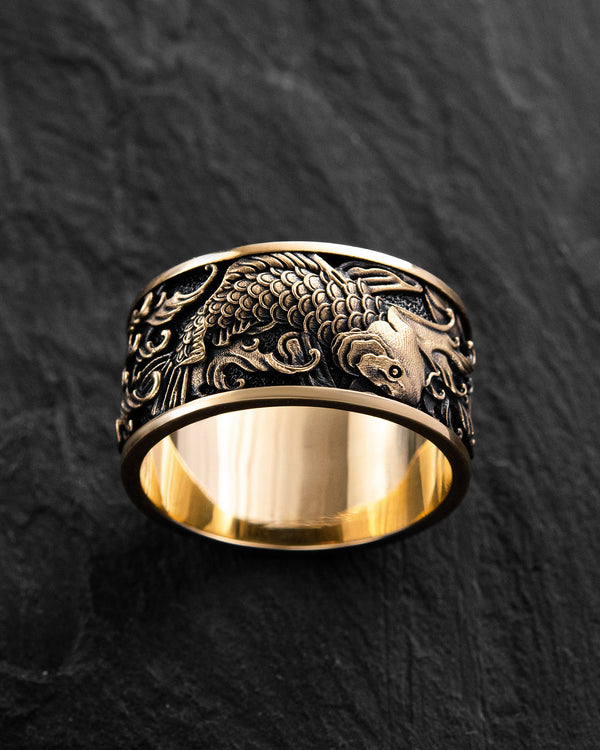 Ring JAPANESE KOI CARPS AND WAVES (14k yellow gold)