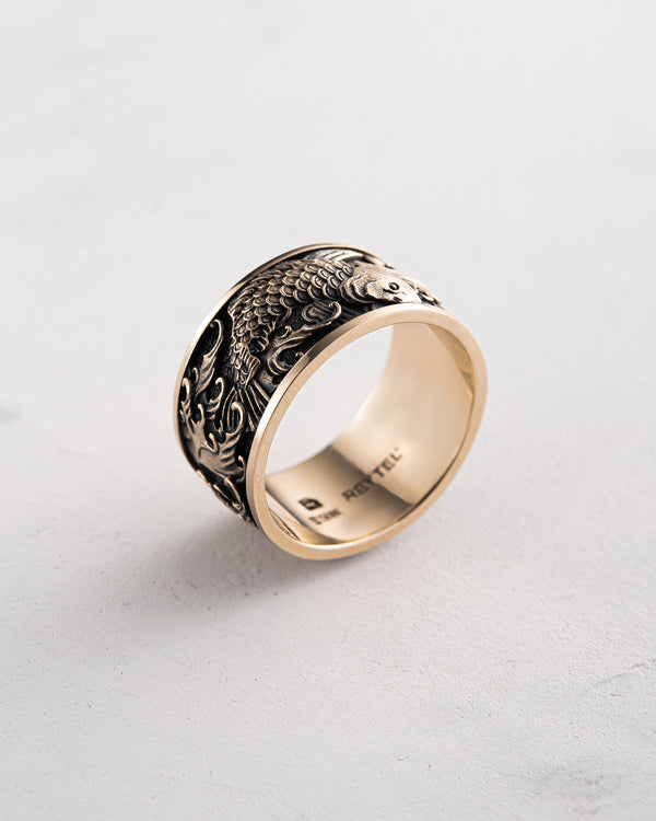 Ring JAPANESE KOI CARPS AND WAVES (14k yellow gold)
