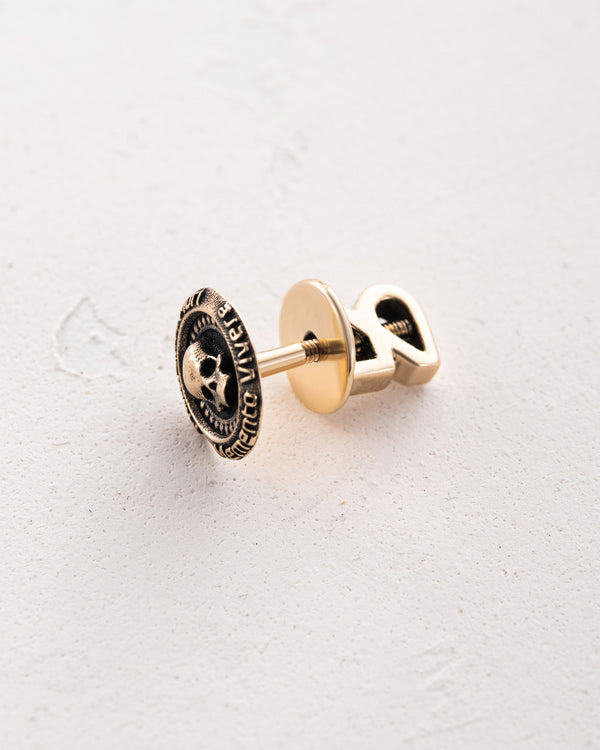 Mono earring MEMENTO MORI. VIVERE MEMENTO (14k yellow gold)