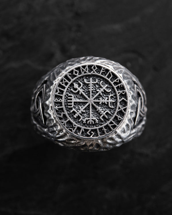 Silver ring VEGVISIR. RUNES