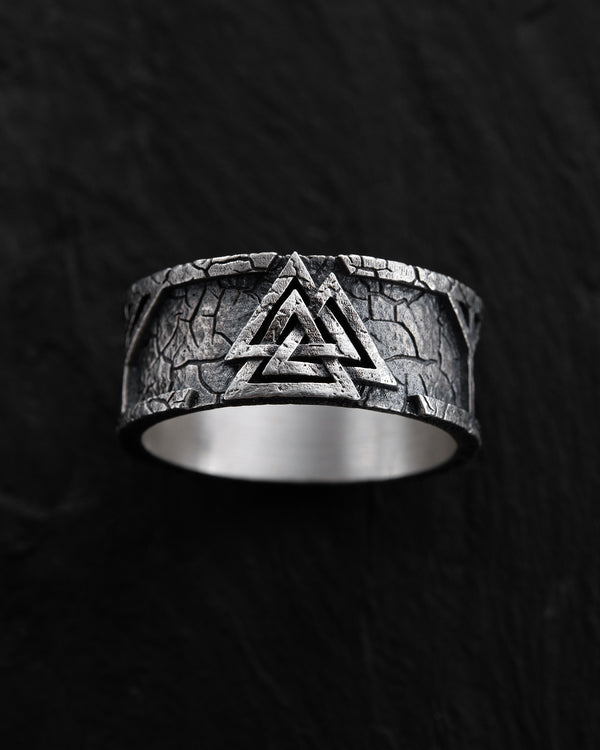 Silver ring VALKNUT. RUNES