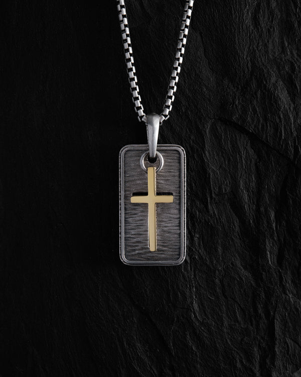 Silver pendant OUR FATHER with a gold cross