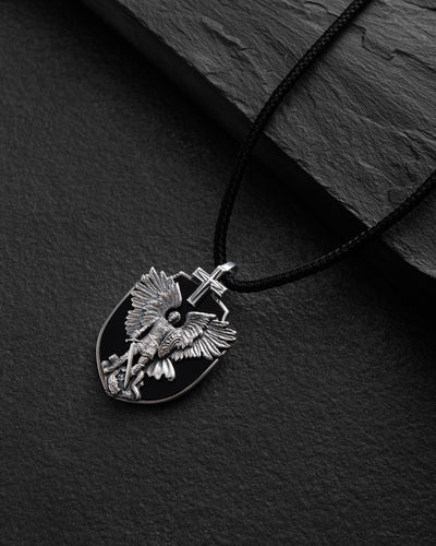 Pendentif en argent ARCHANGE MICHAEL (onyx)