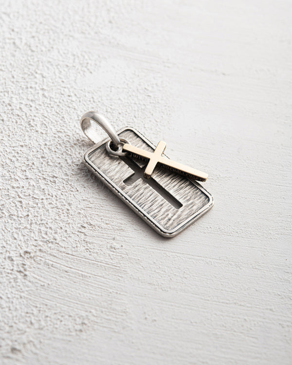 Silver pendant OUR FATHER with a gold cross