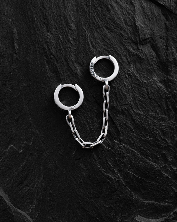 Silver single earring CHAIN (for two piercings)