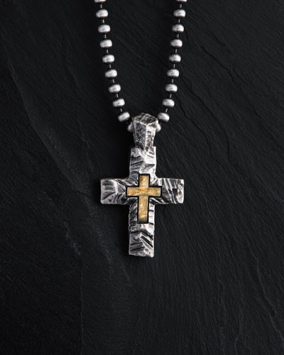 Silver cross INVICTUS (inset of yellow gold 14k)