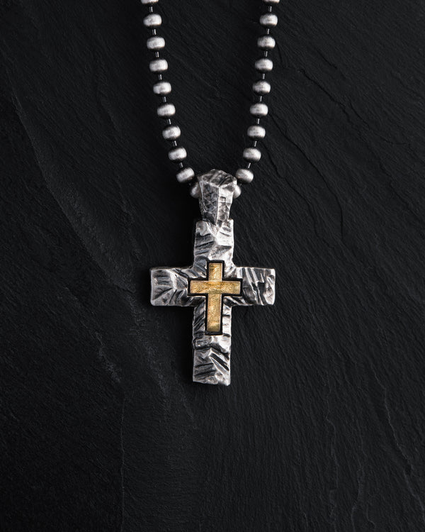 Silver cross INVICTUS (inset of yellow gold 14k)