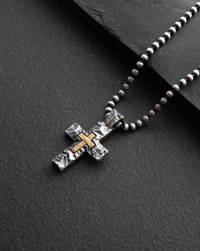 Silver cross INVICTUS (inset of yellow gold 14k)