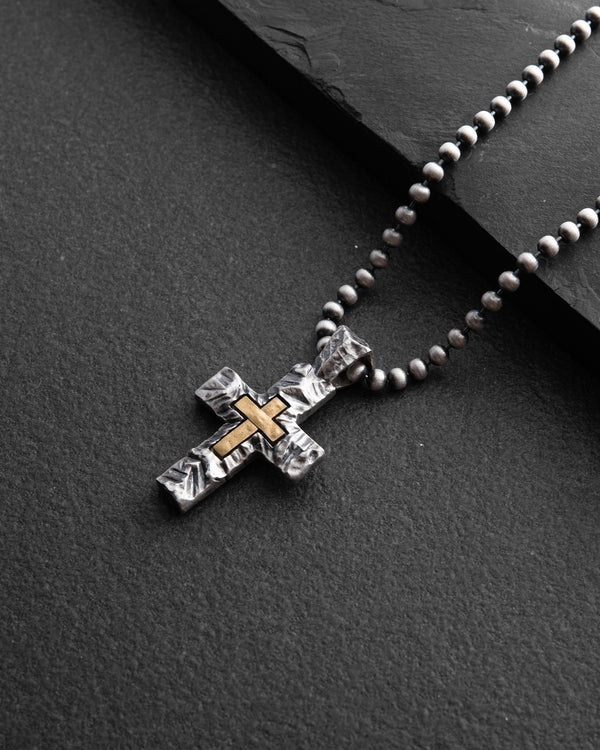 Silver cross INVICTUS (inset of yellow gold 14k)