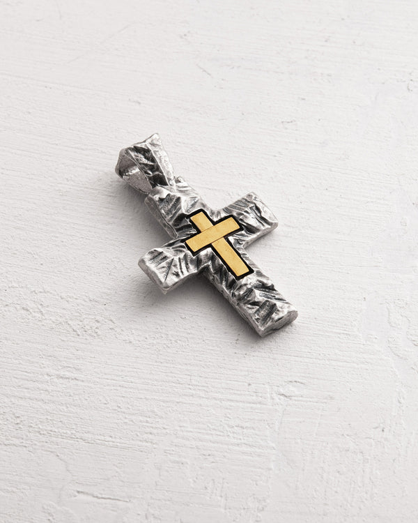 Silver cross INVICTUS (inset of yellow gold 14k)