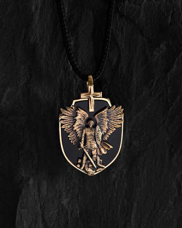 Pendant ARCHANGEL MICHAEL (14k yellow gold, onyx)