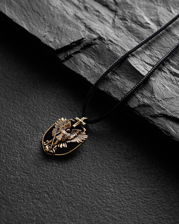Pendant ARCHANGEL MICHAEL (14k yellow gold, onyx)