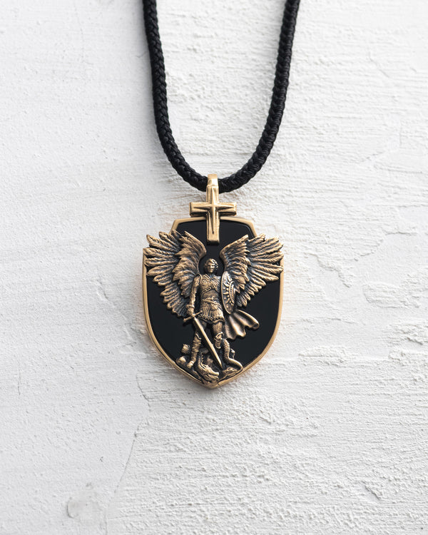 Pendant ARCHANGEL MICHAEL (14k yellow gold, onyx)
