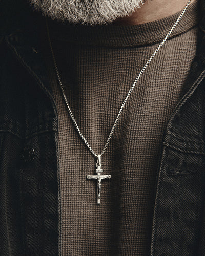 Silver cross CRUCIFIXION of JESUS. INRI
