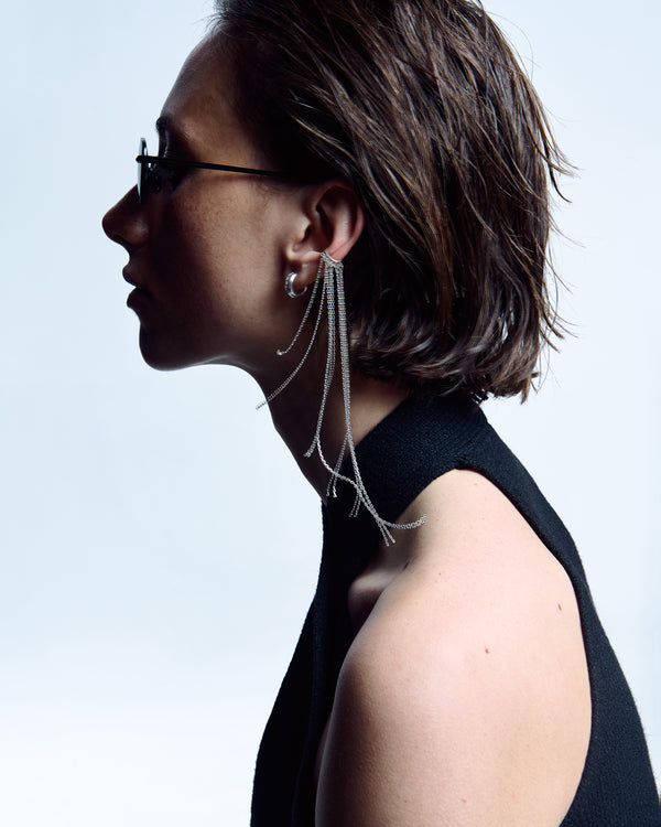 Silver single earring - cuff CASCADE