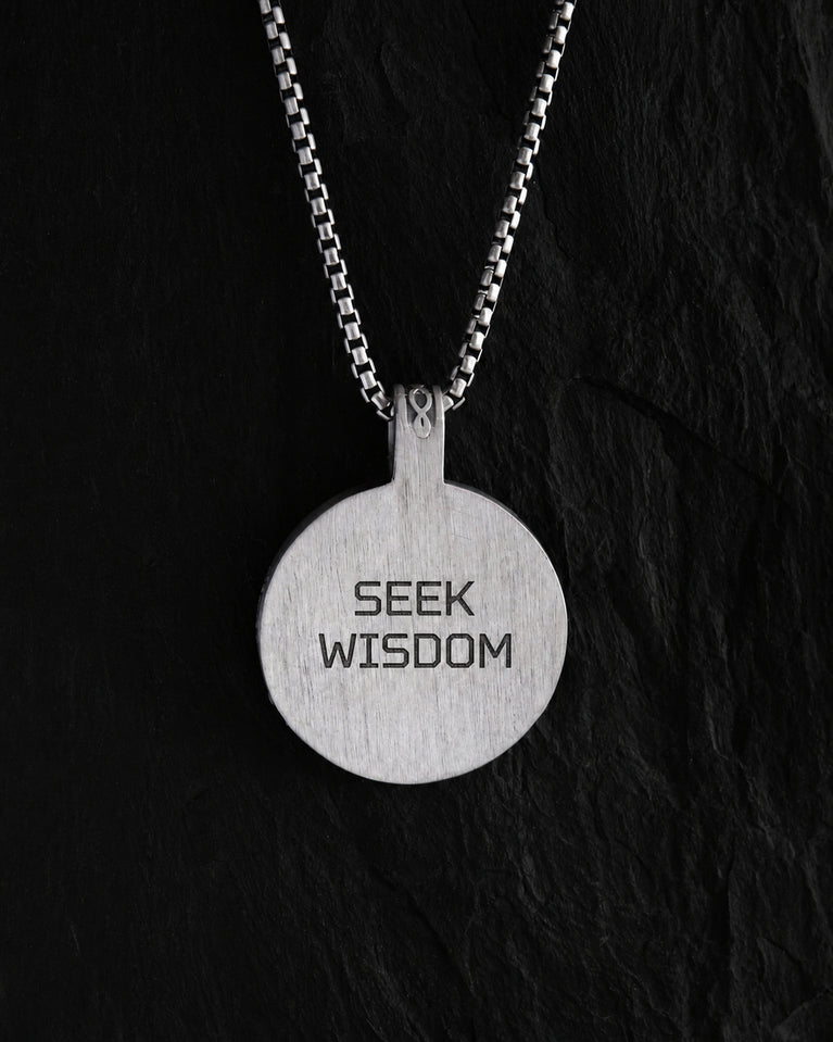ODIN'S RAVENS pendant engraving example: SEEK WISDOM