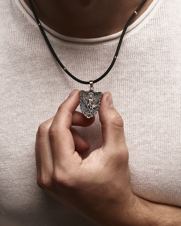 Pendentif - bouclier SAINT MICHEL ARCHANGE (or rose 14 carats)