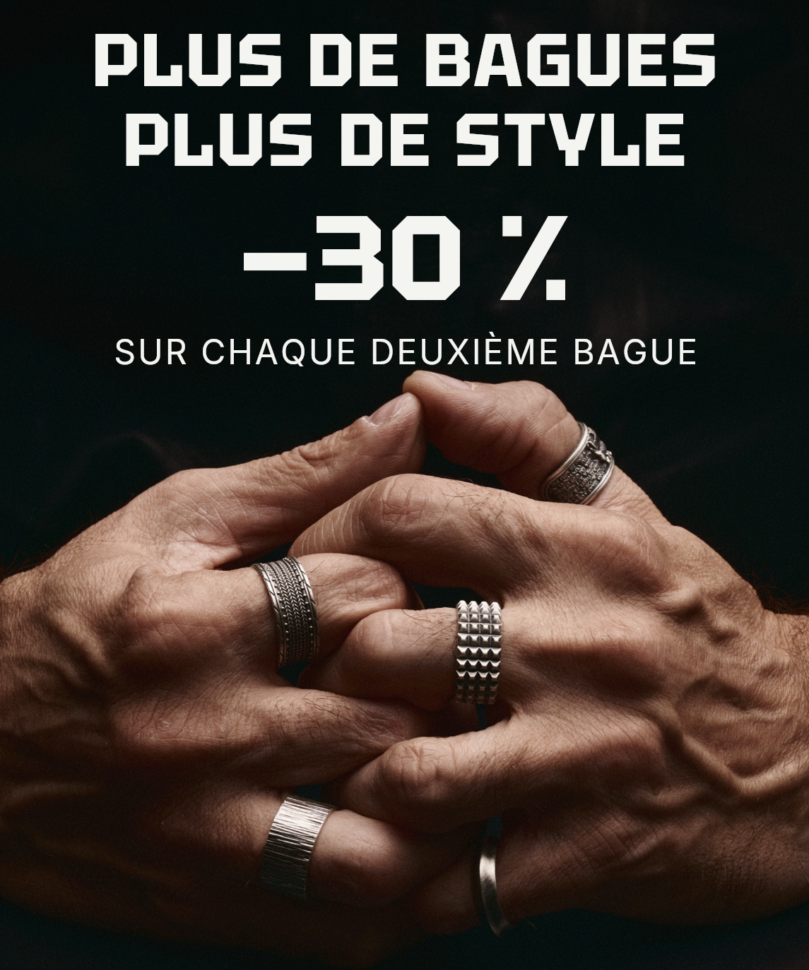30 % de réduction sur chaque deuxième bague pour homme