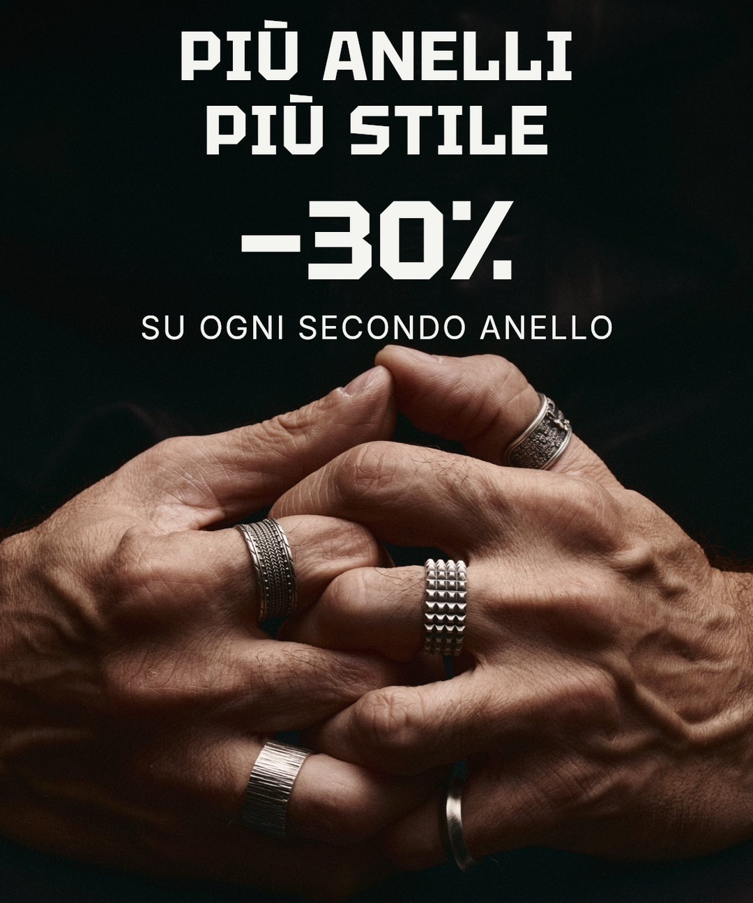 30% di sconto su ogni secondo anello da uomo